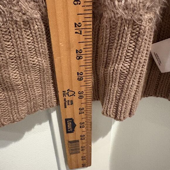 NWT Express Sweater Womens XS Tan Mocha Hooded Open Front Cardigan Cozy Fuzzy - Picture 8 of 13